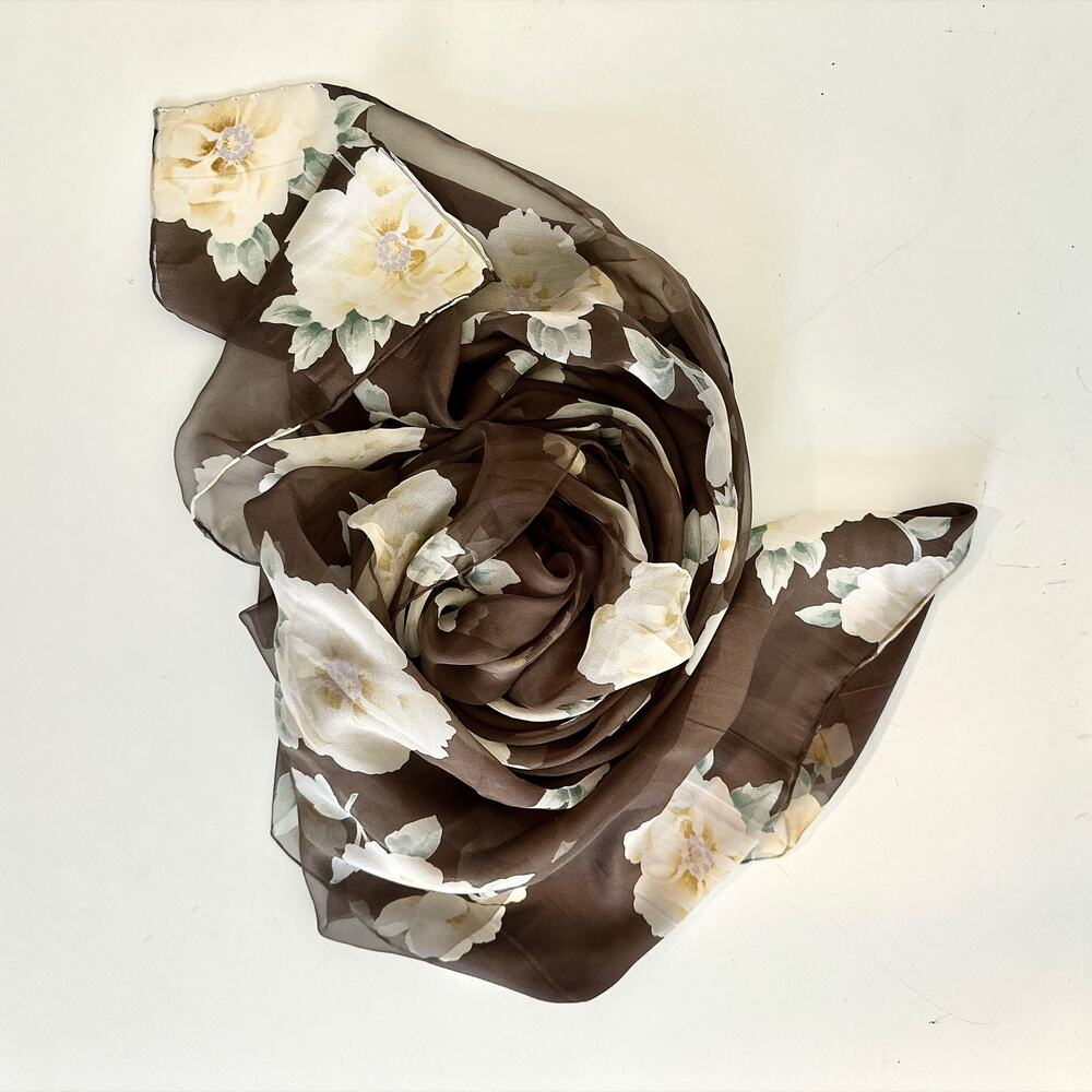 VINTAGE GIORGIO ARMANI FLORAL SCARF SHEER SILK IN GIFT BOX